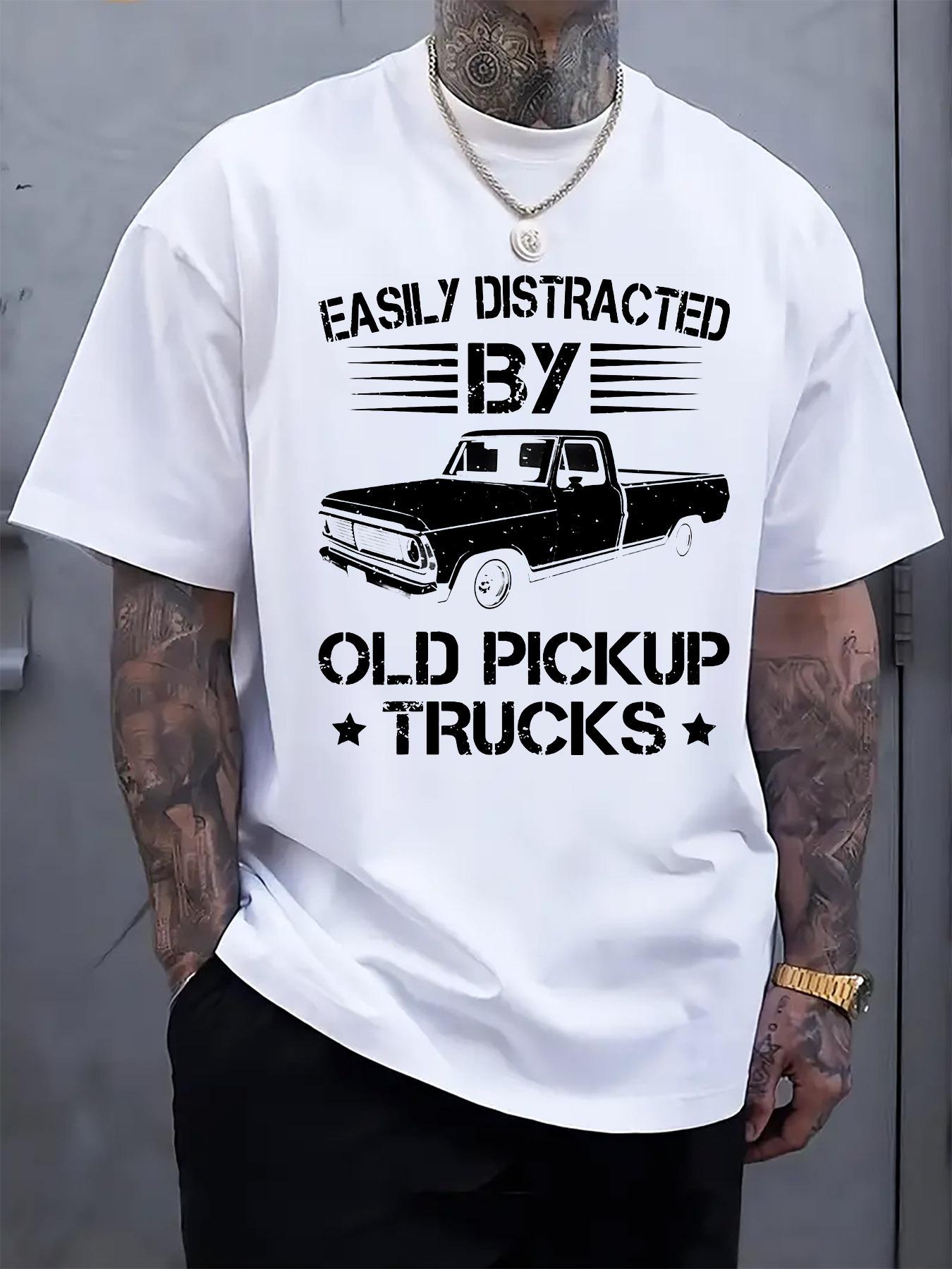 Easily Distracted by Old Pickup Trucks Graphic T-shirt - Casual Crew Neck XL