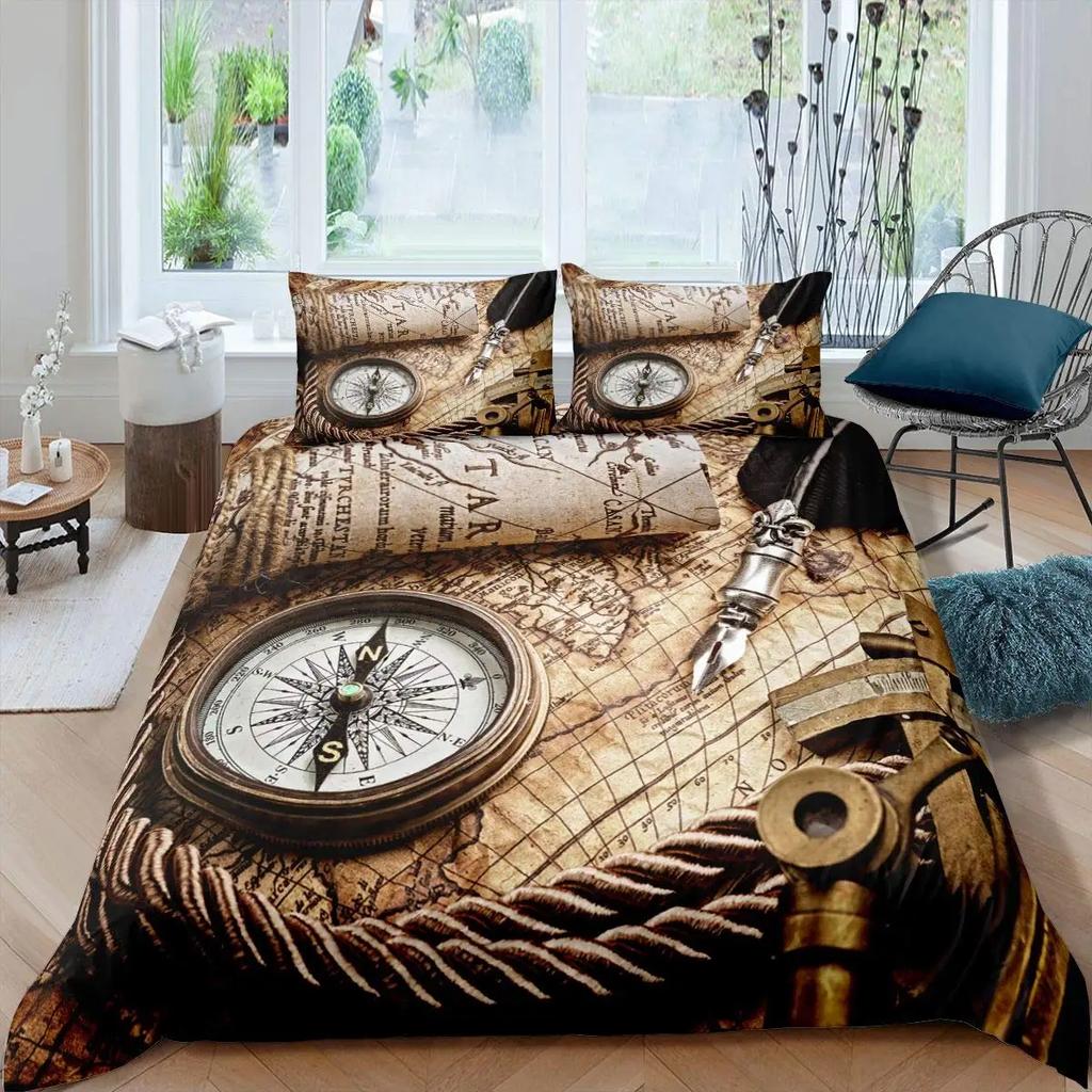 Anchor Nautical King Queen Duvet Cover Vintage Plank Blue Bedding Set Camping Adventure Quilt Cover Polyester Comforter Cover