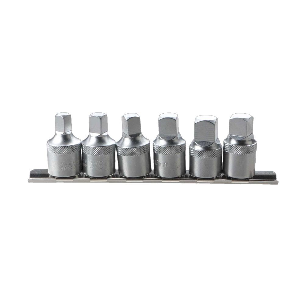 Square Drive 1/2 Inch Base Oil Sump Drainplug Key Socket Set 6 Piece for Transmission Maintenance 8 10 12 14mm 3/8 Steel