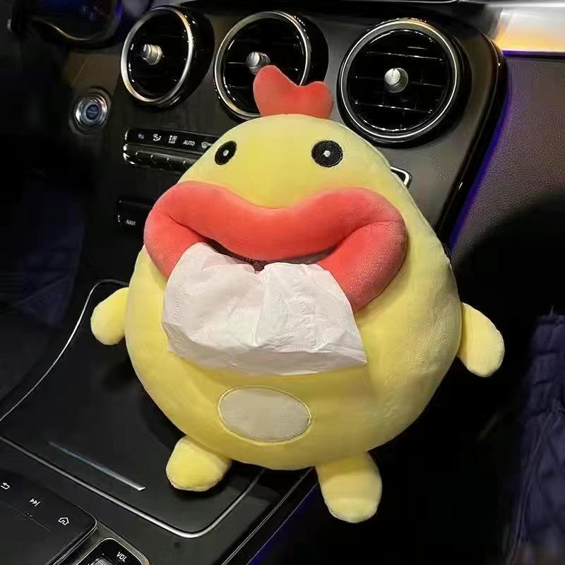 Cartoon Plush Car Tissue Box for Armrest: Cute Hanging Paper Dispenser and Interior Decoration