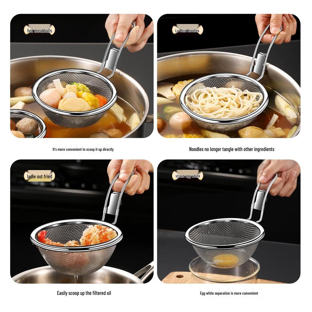 Finmaskad skopa för nudlar och olja i rostfritt stål