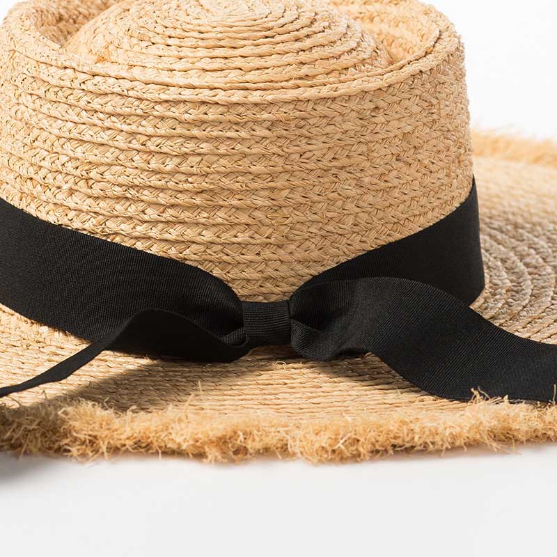 Natural Raffia Hats Women Girl Summer Wide Brim Beach Hat Black Band Ribbon Straw Hat Lady Derby Panama Sun Visor Cap