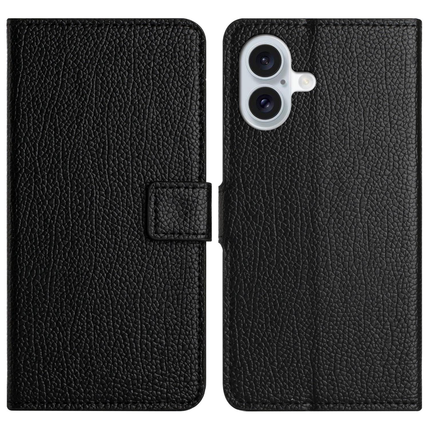 

For iPhone 16 Case Litchi Texture PU Leather Wallet Folio Flip Phone Cover