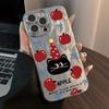 Red Apple Black Cat Case with Fine Hole Yarn and Lens Film for iPhone 17 Pro Max, 17 Air, 14, 13