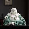 Handmade Ceramic Maitreya Buddha Figurine with Big Belly: Happy Laughing Buddha for Wealth and Home Décor