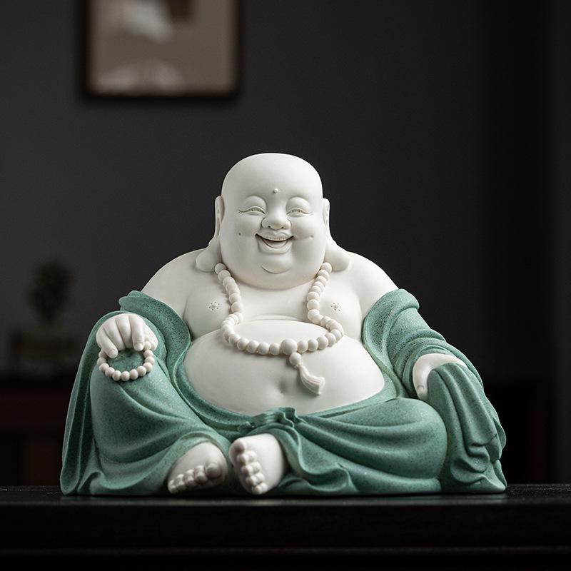 Ručně vyráběná keramická figurka Buddhy Maitréji s velkým břichem: Šťastný smějící se Buddha pro bohatství a domácí dekoraci