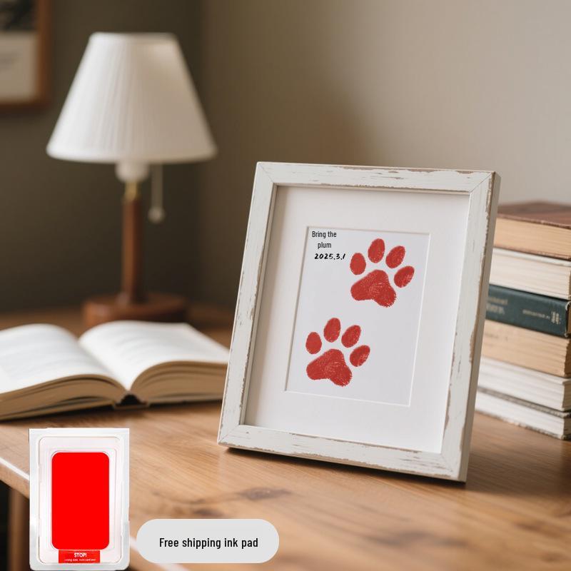 Pet Paw Print Memorial Frame with Wash-Free Ink Pad for Cats and Dogs