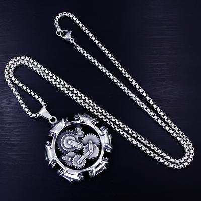 European and American Popular Retro Old Mechanical Gear Tire Titanium Steel Necklace Pendant