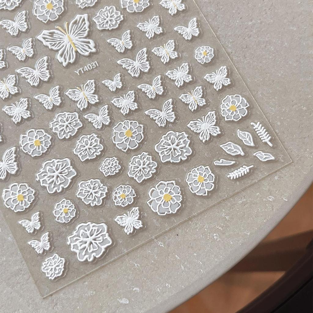 YITU Embossed Butterfly & Flower Nail Art Stickers: Exquisite Hollowed Designs with Adhesive Back - YT4031