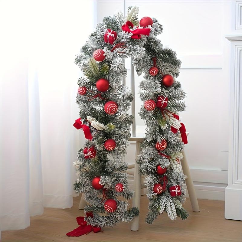 

180cm Artificial Christmas Wreath Realistic Snow Pine Garland Decorations Plush Faux Foliage for Fireplace & Wall Hanging Decor красный