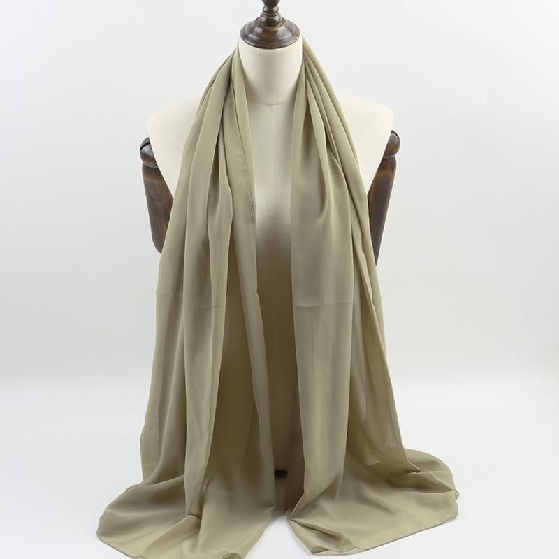 Fashion Pearl Chiffon Hijab Shawls Of Muslim Women Solid Color Head Wraps Scarf For Ladies