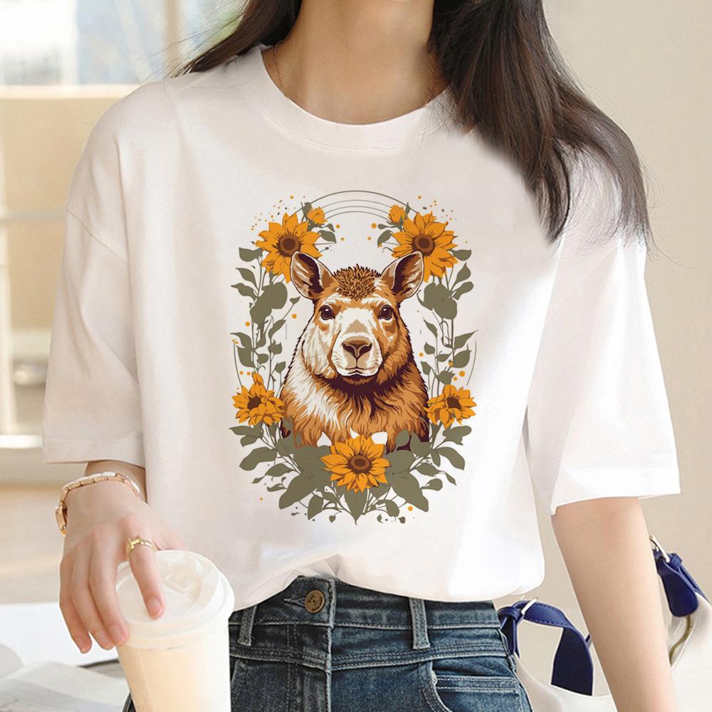Capybara T-Shirt Damen Designer T-Shirts Mädchen Harajuku Kleidung Sommer Kurzarm T-Shirts