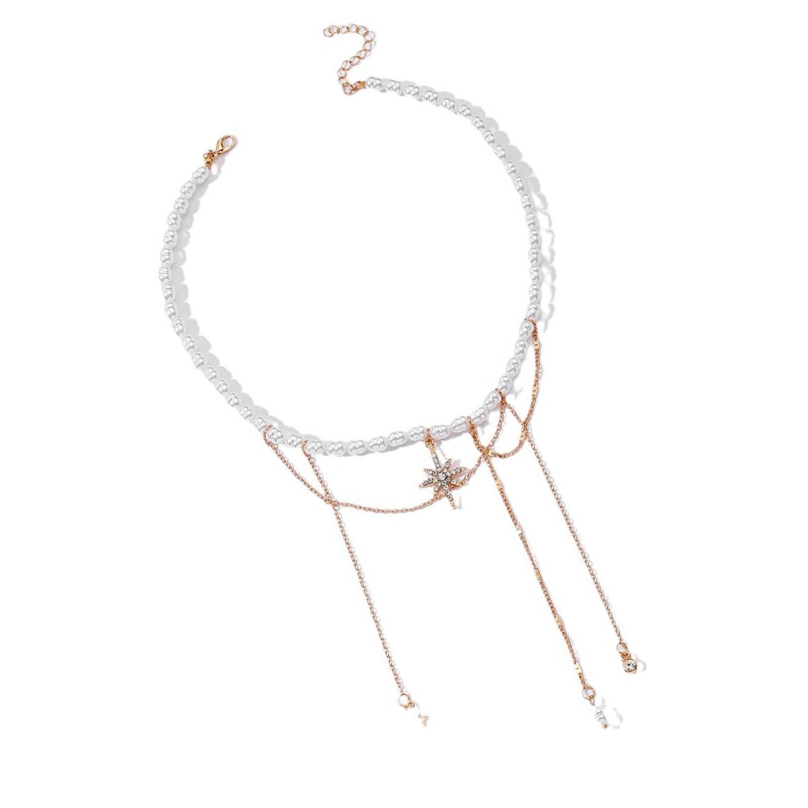 

Adjustable Layer Hexagram Necklace Pearls Accent Tassels Detailing Trendy Alloy Jewelry for Casual Formal Event 1