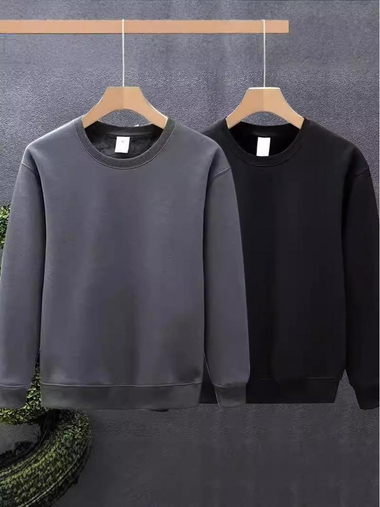 Men's 2025 Spring/Autumn Korean Trend Cotton Sweatshirt - Loose Fit, Round Neck, Solid Color Long Sleeve T-shirt