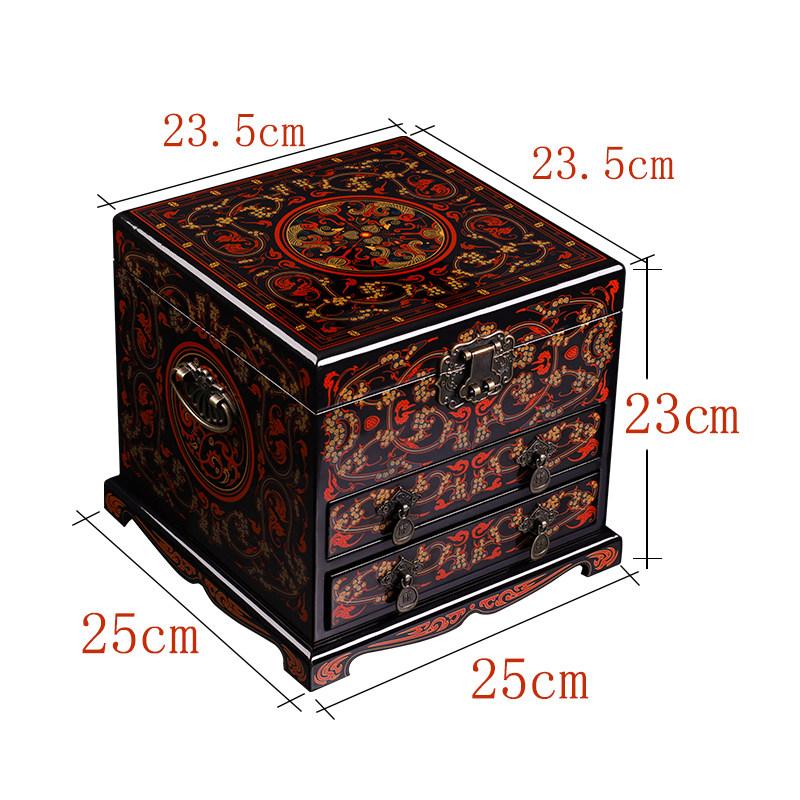 Vintage Chinese Lacquer Jewelry Box Han Pattern Classical Wooden Gift Box Luxury Storage
