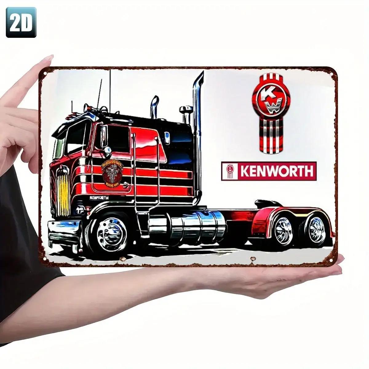 

для KENWORTH Iconic Red Black Полуприцеп Металлическая жестяная табличка Винтажный прочный грузовик Настенное искусство с хромированными акцентами Гараж f 20x30cm（7.8x11.8inch）
