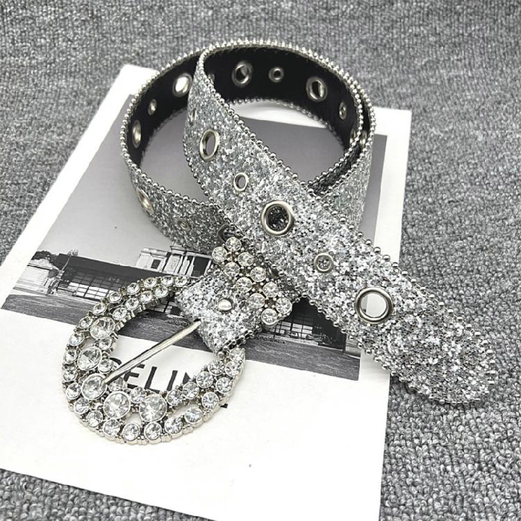 Adult Belt with Rhinestone Buckle Light Luxurious Ladies Locomotive Waistband