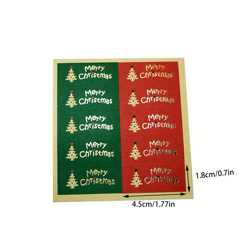 50 pcs Christmas Tree Golden Foil Stickers with Merry Christmas Text - Holiday Labels for Gift Wrapping, Cards, Scrapbooking