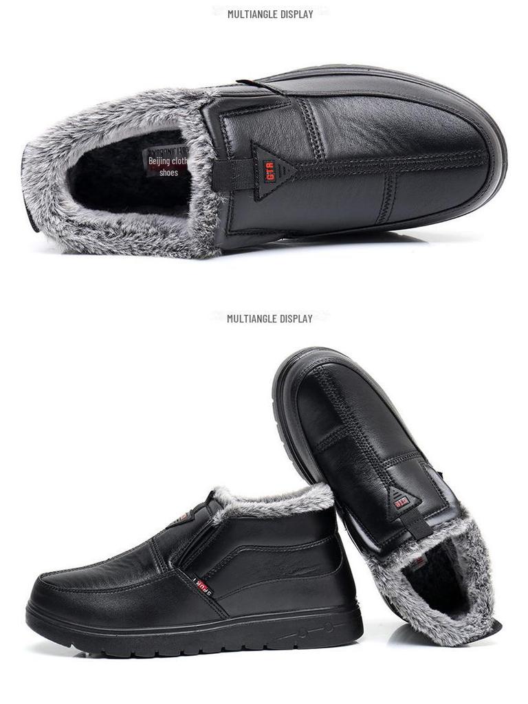Winter Men's Warm Cotton Shoes: Velvet-Lined, Waterproof, Non-Slip Boots for Middle-Aged & Elderly