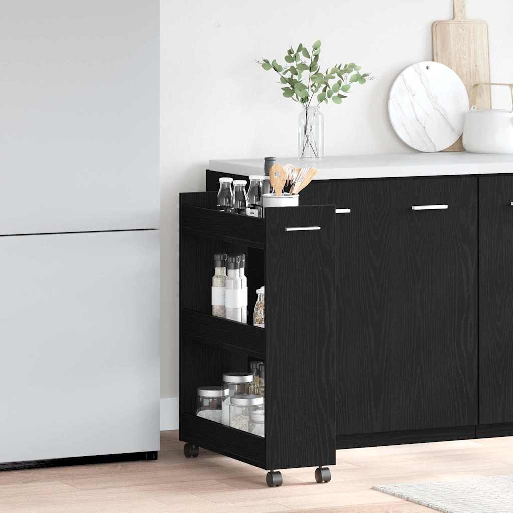 Black Oak Effect Cabinet with Wheels 60 X 22 X 79 Cm