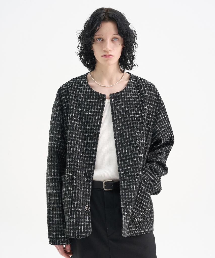 Trip Le Sens Crush Tweed Round Jacket_Navy White