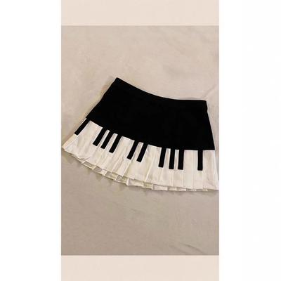Damen High Waist Schwarz & Weiß Retro Klavierplissierter Bodycon Midi-Rock