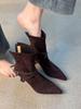 High Heel Rear Zipper Thin Boots Women'S Matte Belt Buckle Pointed Temperament Short Boots Retro Thin Heel Single Boots