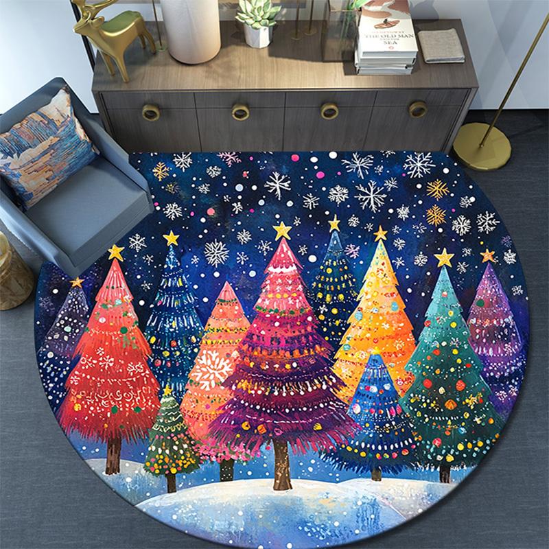 Winter Forest Round Area Rug,Carpet Rug for Living Room Bedroom Sofa Playroom Decor,Non-slip Floor Mat