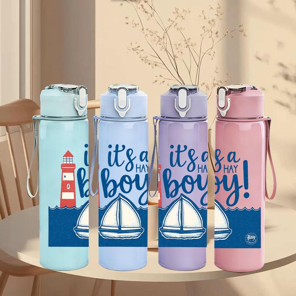 1PC It Is A Boy Lighthouse Sailboat Text 750ml Color Plastic Sports Water Bottle Leakproof Flip Straw Lid Suitable for Sports Office Home Use