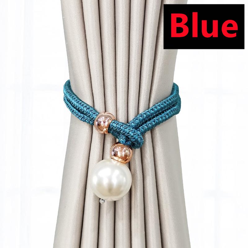 

4/2/1PC Pearl Curtain Tiebacks, Curtain Pearl Tiebacks, Decorative Fixings, Rope Curtain Tiebacks No Punch Adjustable Pull-outs 1PC синий