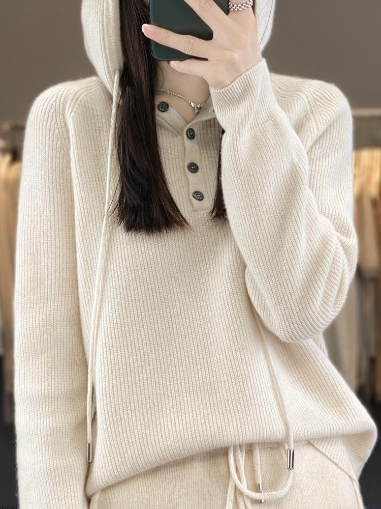 Women's Hooded Loose Knit Sweater - Korean Style Solid Color Cardigan for Autumn/Winter Layering