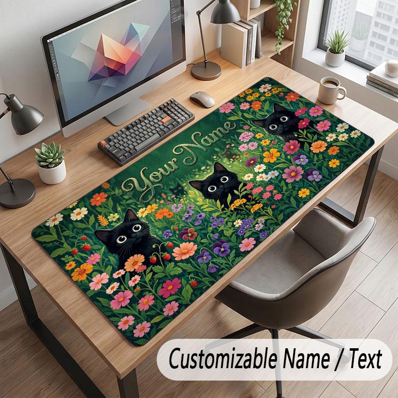 Cat Theme Customized Mouse Pad Personalized Print Name Text Desk Mat For Home Office Table Decor
