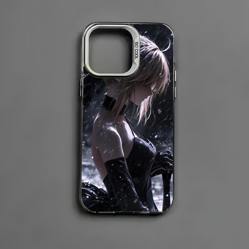 Fate Zero Stay Night S-Saber Phone Case For iPhone 16 15 14 13 12 11 Pro Max Black Matte Multicolor Laser Metallic Aurora Cover