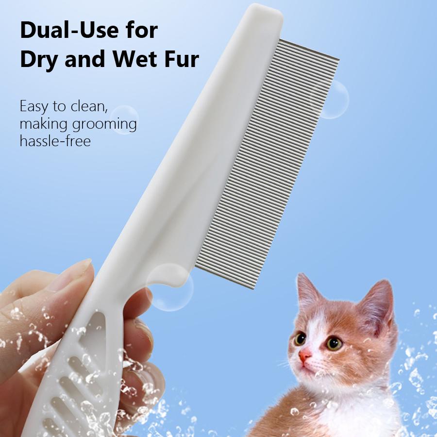 Pet Flea Comb Fine-Teeth Steel Comb Curved Handle for Dog Cat Flea Removal Pet Grooming Tool