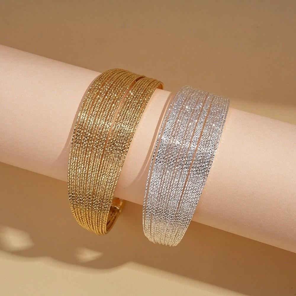 Multi Layer Lines Metal Wide Opening Bangle Opening Greek Style Irregular Wide Bracelet Temperament Jewelry Accessories