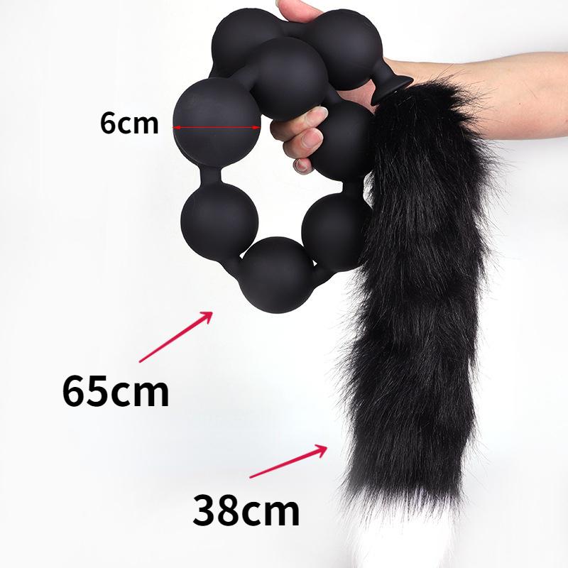 Měkké silikonové stahovací korálky Dlouhý ocas Sexuální hračka pro dospělé Anální kolík Fisting Slave BDSM Realistické Dildo Pegging