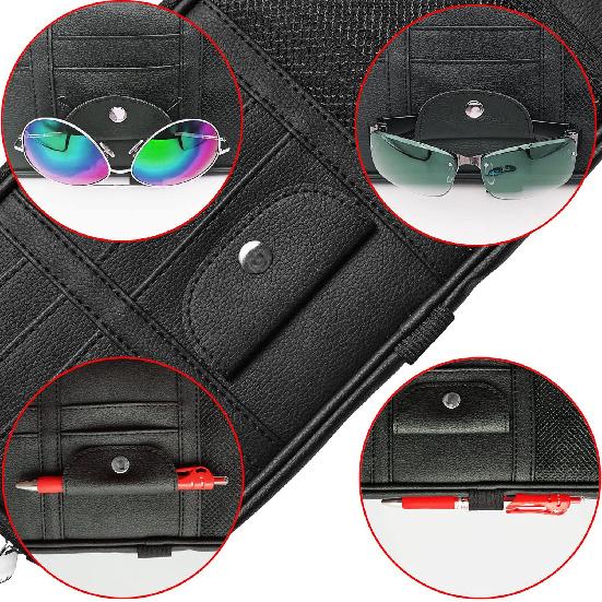 Da By Car Sun Visor Organizer, Multi-Pocket Visor Organizer Storage Pouch For Cars, SUVs & Trucks With Double Zippers, Elastic Bands & Glasses Clip -