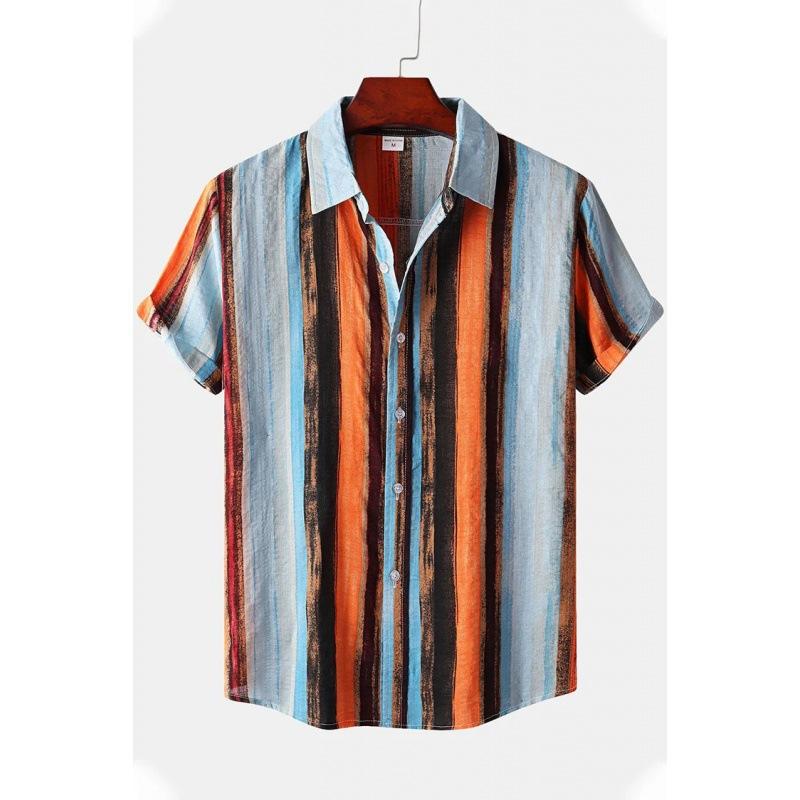 1116 New Hawaiian Beach Shirt Men's 1D Striped Digital Printing Men's Shirt