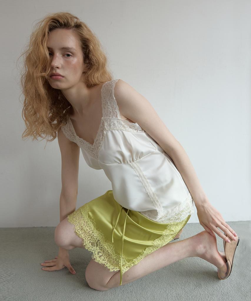 Asula Silk Touch Lace Midi Skirt (Green)