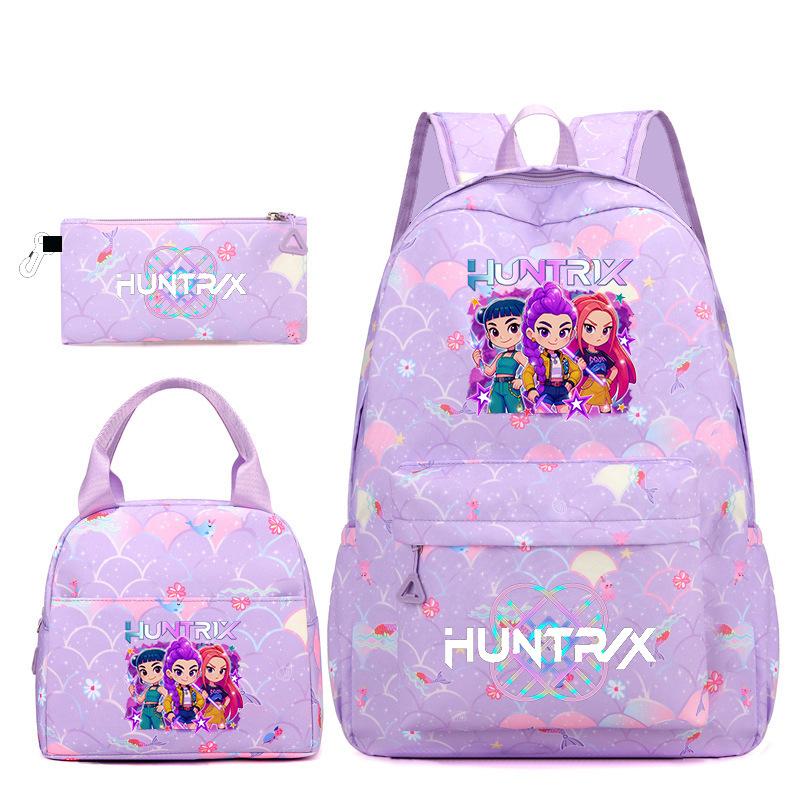 3Pcs/set Cartoon KPOP Printed Backpack with Handbag Pencil Case for Teenager Boy Girl Large Capacity Bookbag Schoolbag Mochila