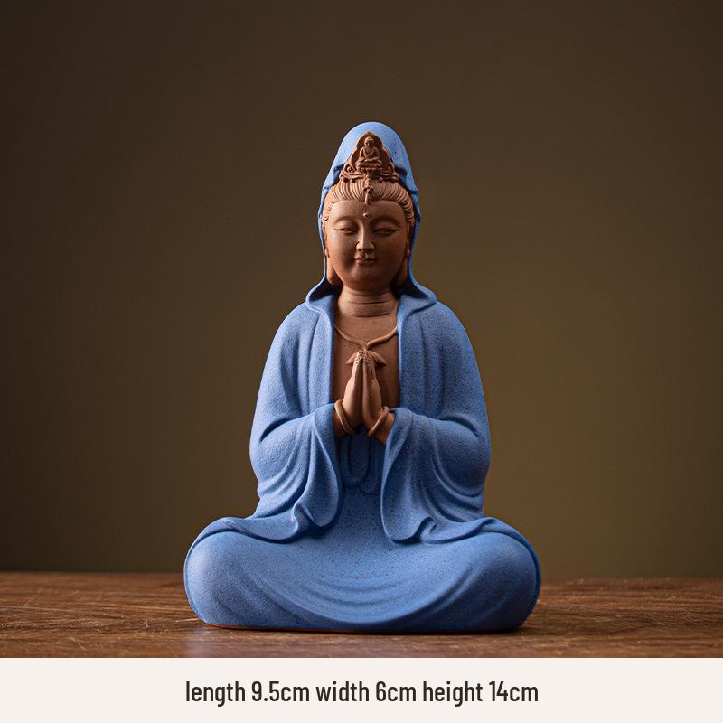 Ceramic Seated Guanyin On Lotus with Light Ring and Anjali Mudra for Home Decor