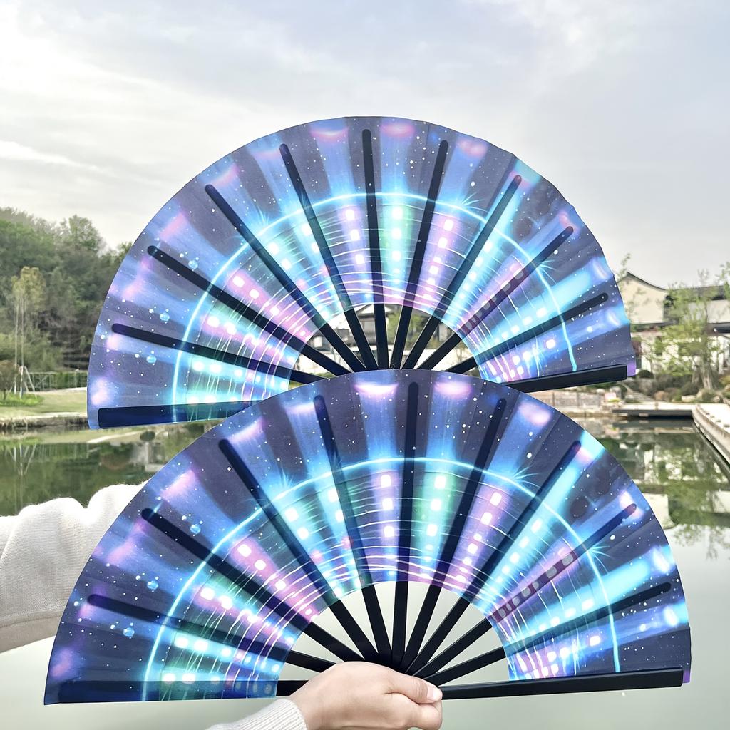 1pc Large Music Festival Hand Fan, Chinese Kongfu Taiji Folding Fan That Makes A Loud Sound, for Dances, Nightclubs, Electronic Music Festivals