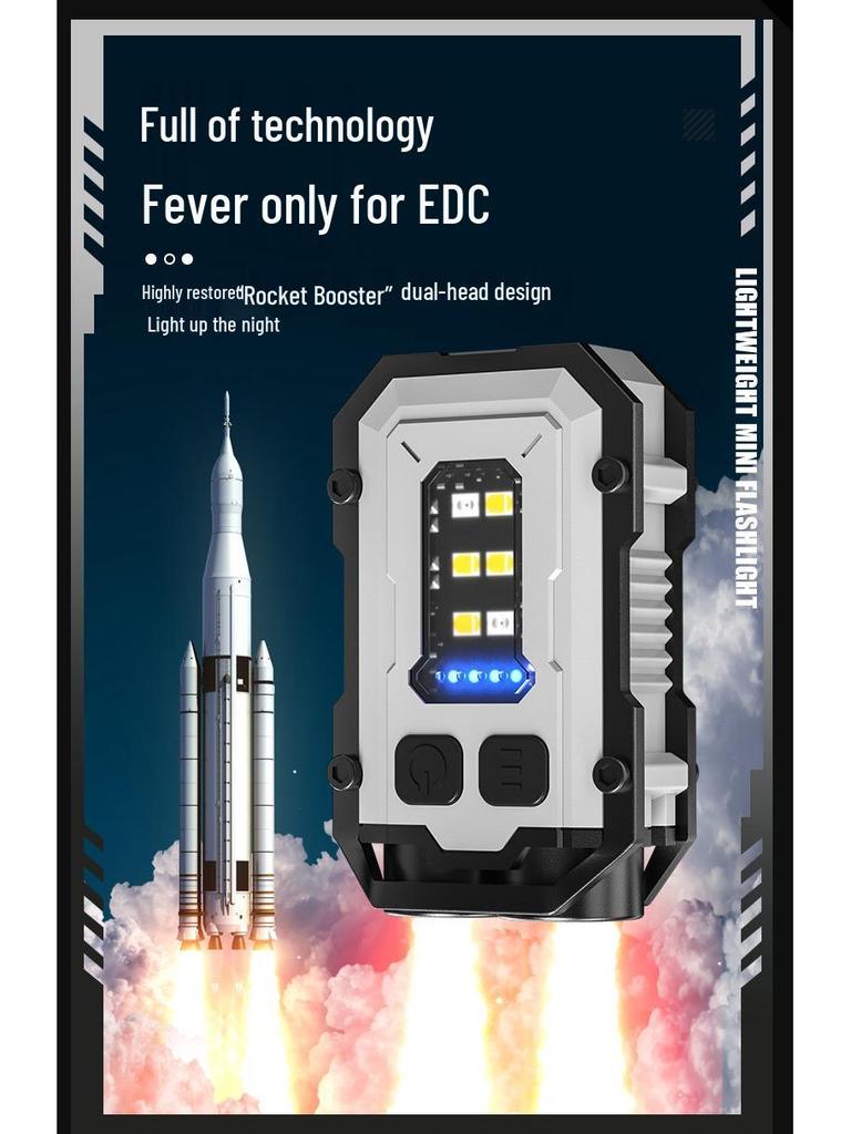 Multifunctional Dual LED Keychain Flashlight with Magnetic COB Side Light and High Brightness Warning Light