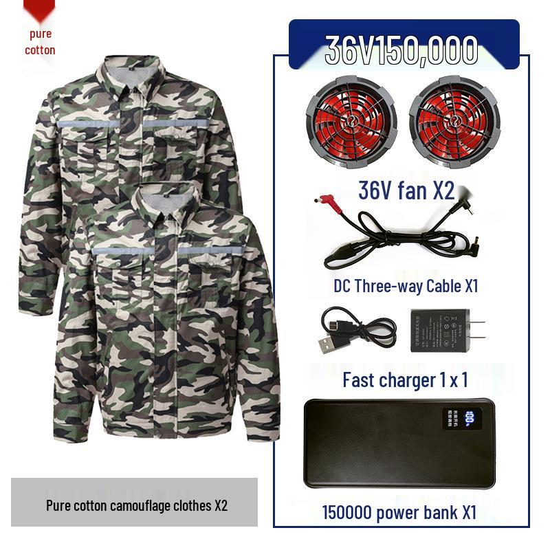 "Men's and Women's Summer Cooling Workwear with Fan, Pure Cotton"