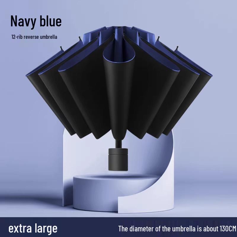 Twelve-Rib Thickened Reversible Umbrella - Large Folding Dual-Use for Rain & Sun Protection