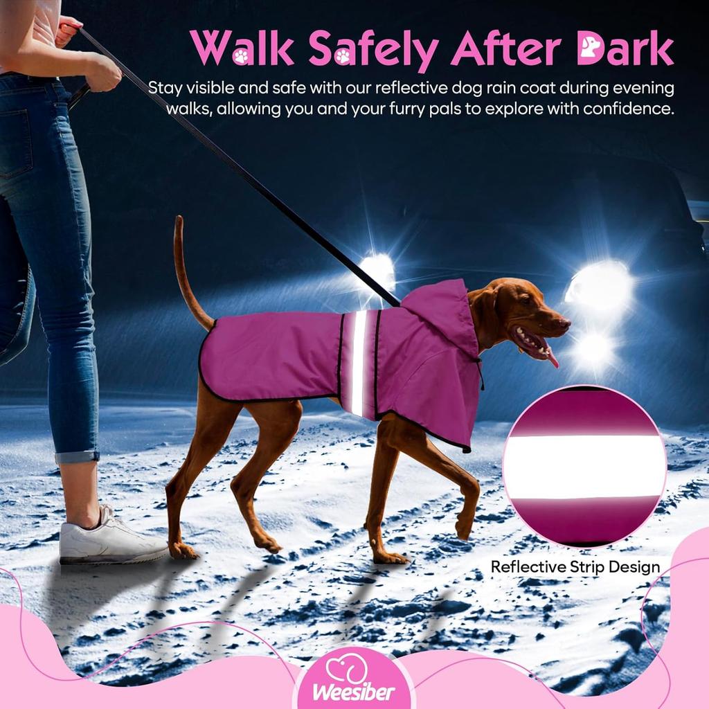 Weesiber Dog Raincoat - Reflective Dog Rain Jacket - Waterproof Dog Rain Coat - Adjustable Dog Poncho - Lightweight Dog Slicker for Dog Walking