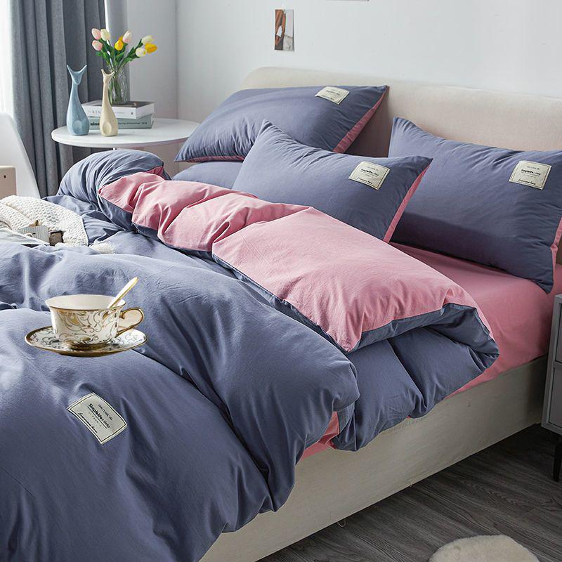 G5Z Einfarbige gewaschene Baumwoll-Bettbezug, hautfreundlich, erhältlich in Einzel- und Doppelgrößen mit Kissenbezug für Studenten