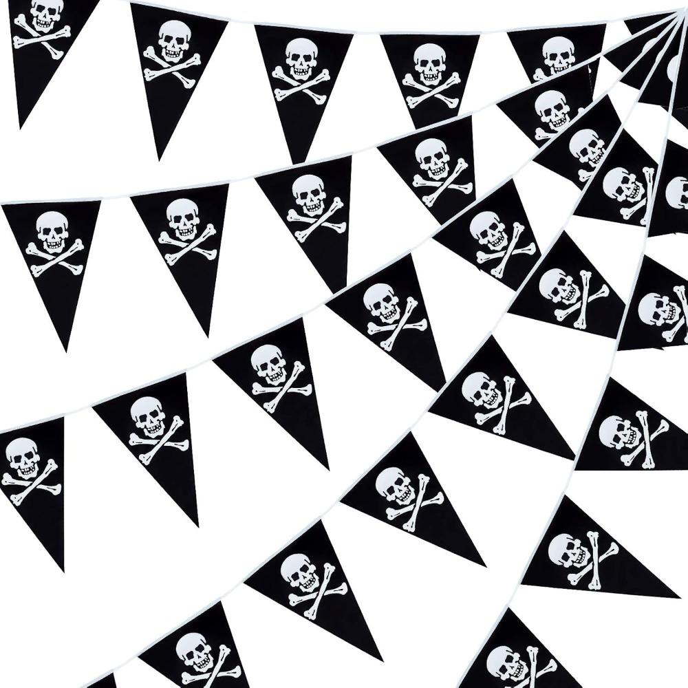 10pcs Pirate Banner Skull Halloween Pirate Flag Birthday Party Decorations Triangle Pennant Bunting Decor Skeleton Pennant Pirate Skull Pennant