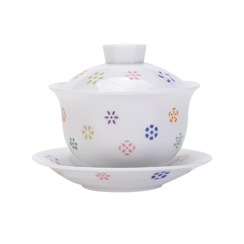 Jingdezhen Colorful Linglong Tea Set Gift Ceramic Cup Saucer Cover Bowl Kung Fu Tea Set Full Set of Souvenirs