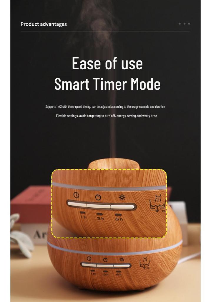 Light Wood Grain Aroma Diffuser - 500ml Automatic Spray, 7-Color Ultrasonic Humidifier